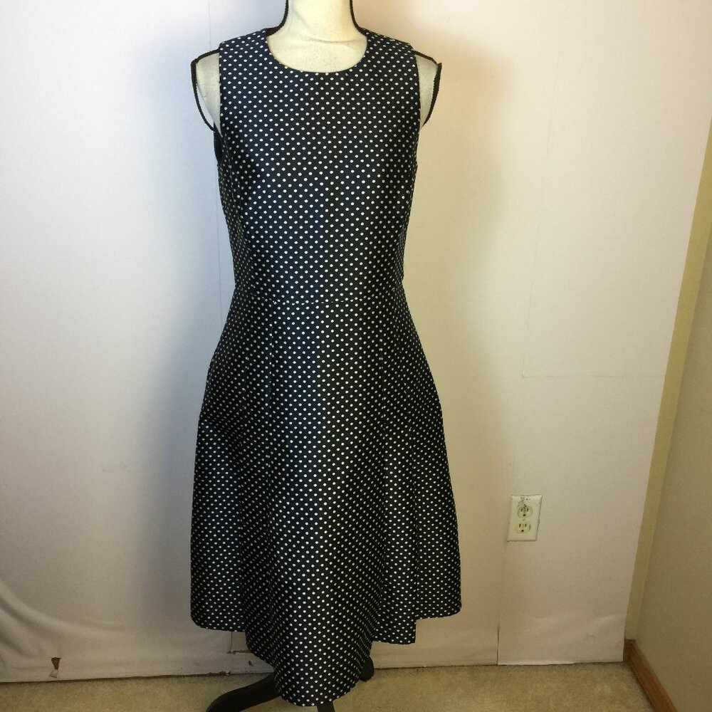 MICHAEL KORS Made in Italy Fit & Flare Dress Size 6 Womans Navy Blue Polka Dot